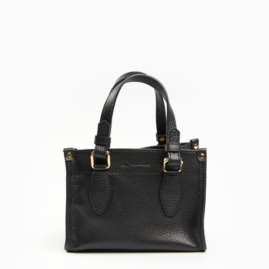 Wholesale E.Marinella Black Mini Shopping Bag In Hammered Leather