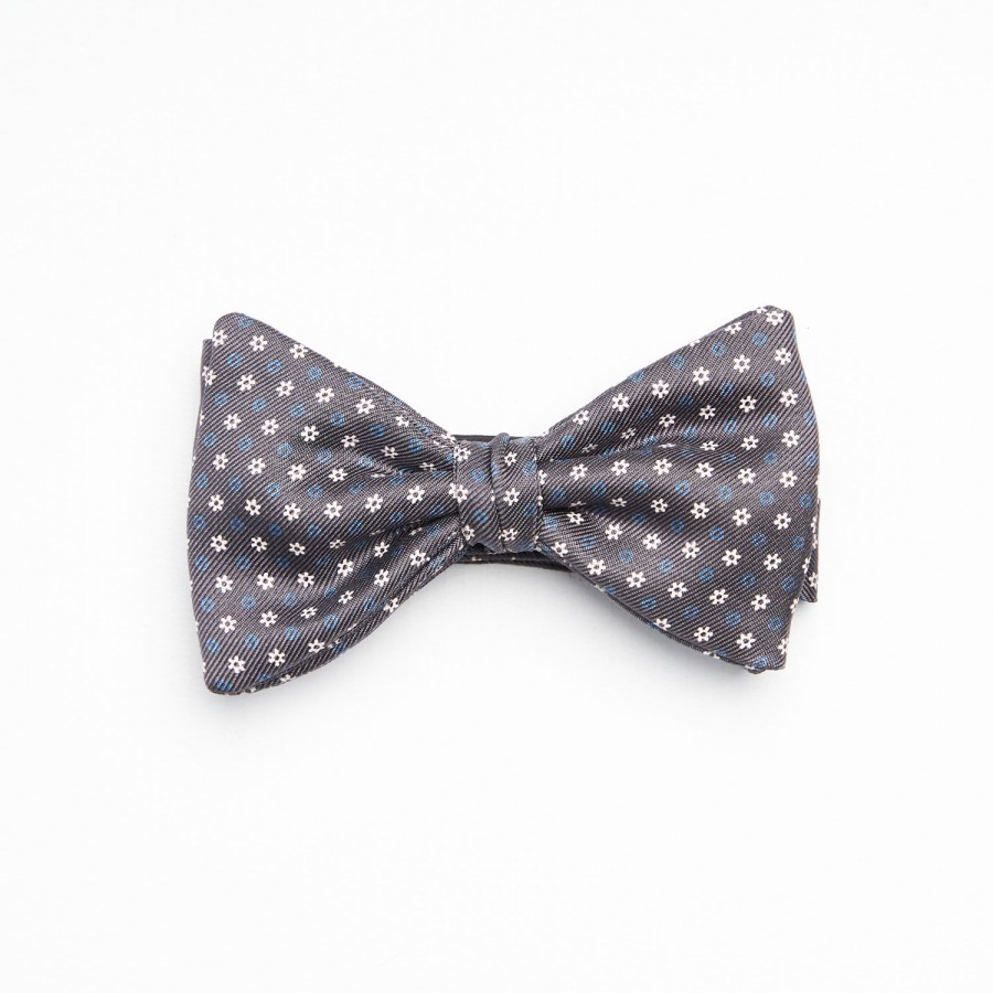 Hot E.Marinella Dark Grey Pre-Knotted Silk Bowtie- Small Flower Pattern