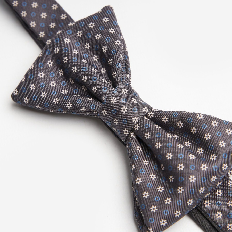 Hot E.Marinella Dark Grey Pre-Knotted Silk Bowtie- Small Flower Pattern