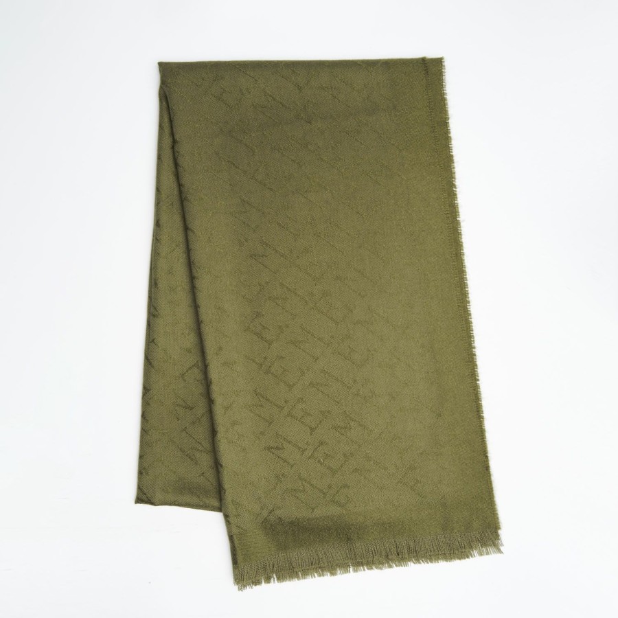 Online E.Marinella Light Green Em Logo Scarf In Wool And Cashmere