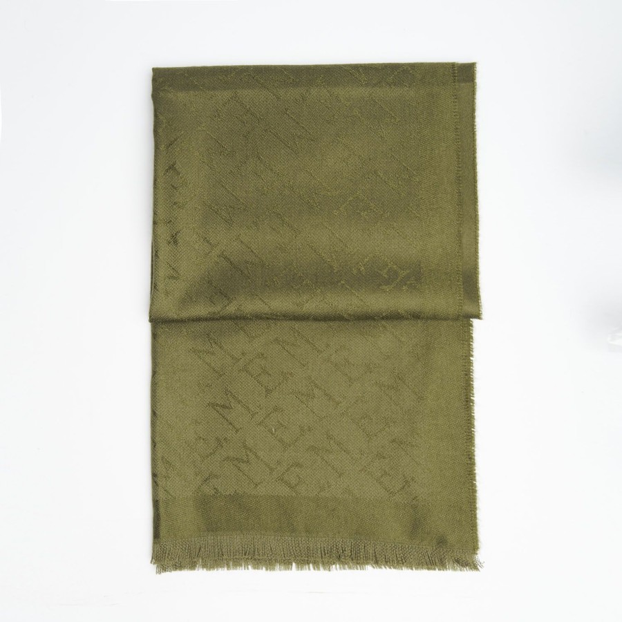 Online E.Marinella Light Green Em Logo Scarf In Wool And Cashmere