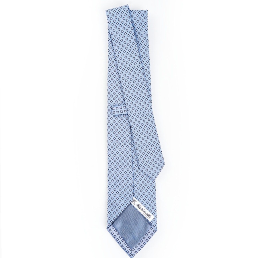 Wholesale E.Marinella Light Blue Sartorial Jacquard Silk Tie - Small Geometric Pattern