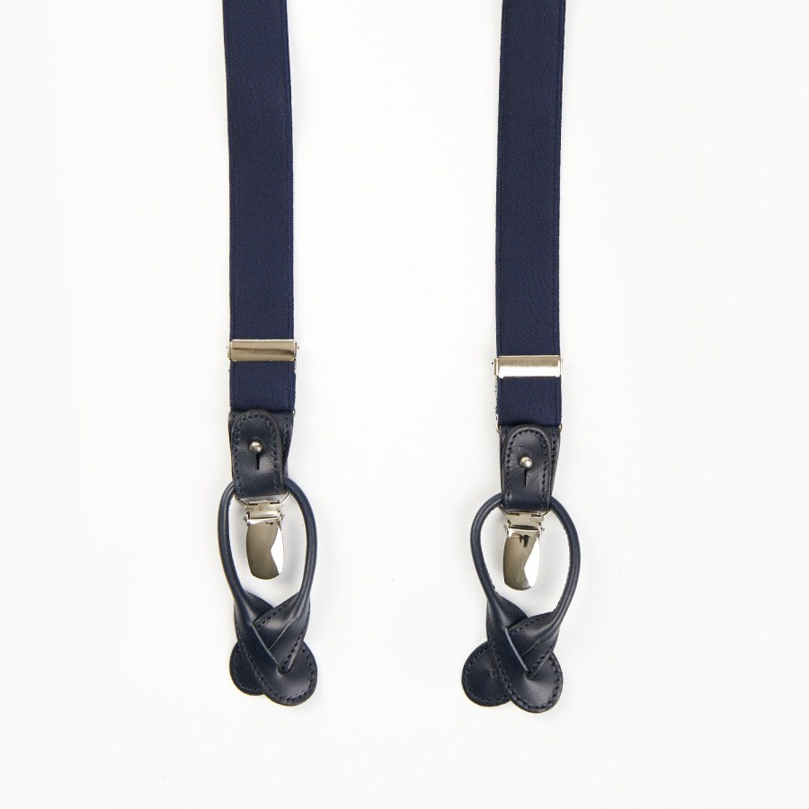 Wholesale E.Marinella Dark Blue Slim Plain Colour Braces