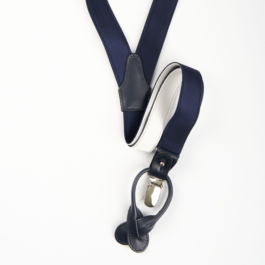 Wholesale E.Marinella Dark Blue Slim Plain Colour Braces