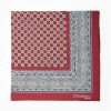 Clearance E.Marinella Burgundy Hand-Printed Silk Pocket Square Small Flower Pattern