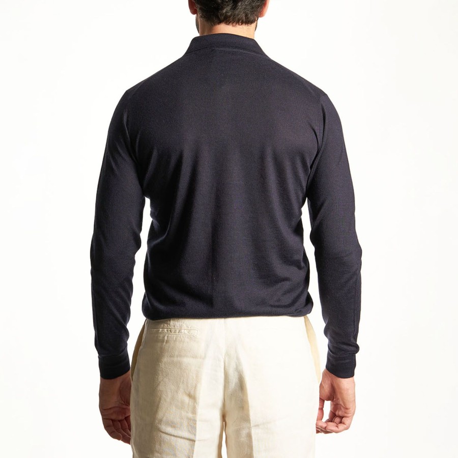 Online E.Marinella Dark Blue Cashmere And Silk Polo Shirt