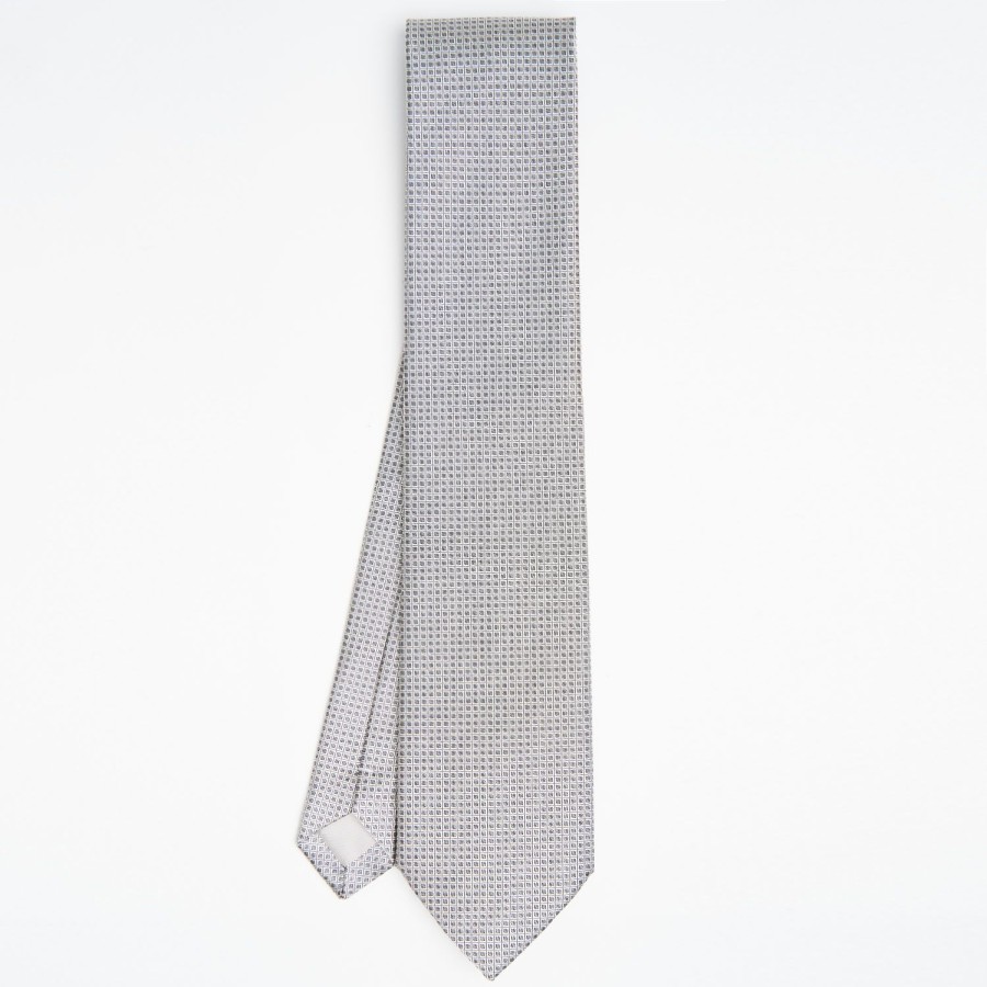 Clearance E.Marinella Light Grey Ceremonial Jacquard Silk Tie - Small Geometric Pattern