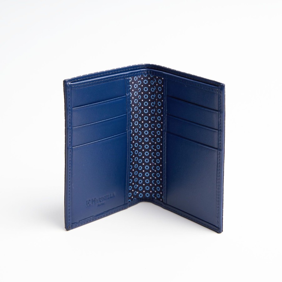 New E.Marinella Dark Blue Vertical Wallet In Silk And Leather