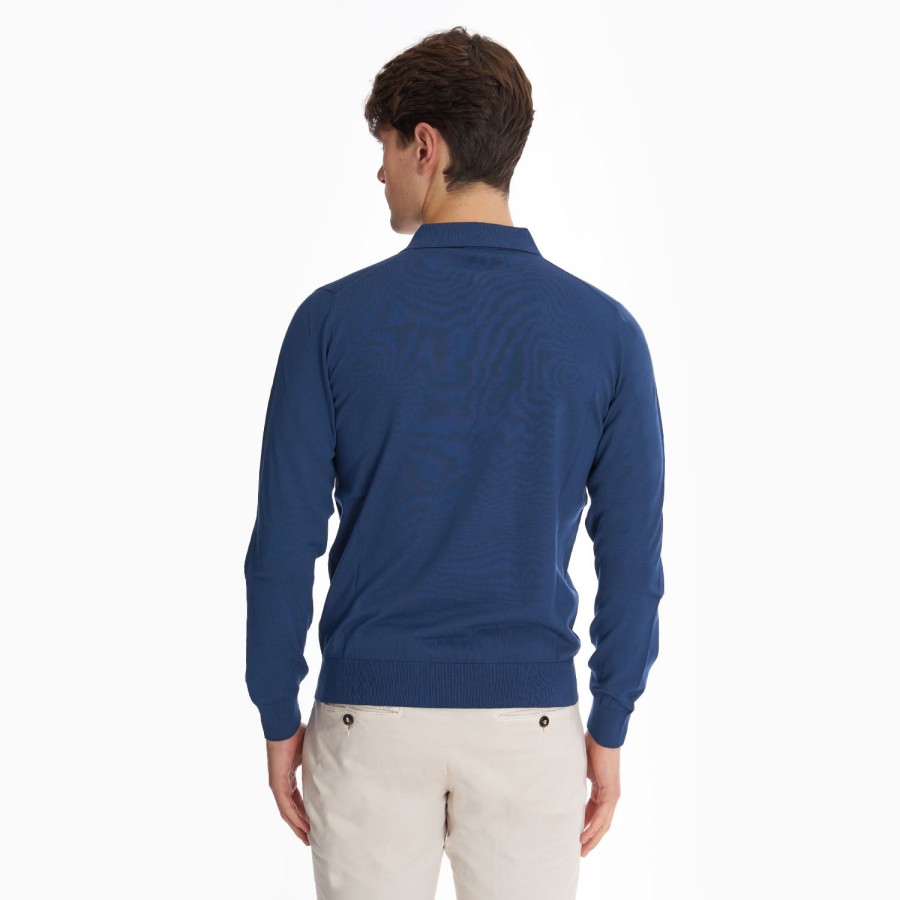 Online E.Marinella Blue Long Sleeve Knitted Polo