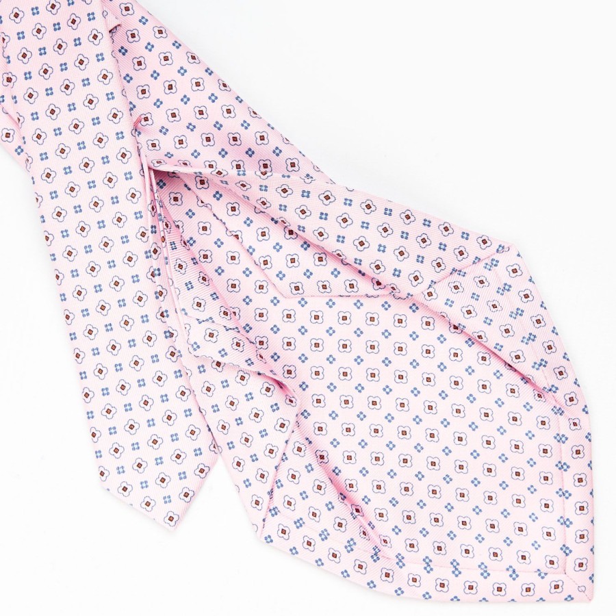 Clearance E.Marinella Pink 5 Fold Sartorial Silk Tie - Small Flower Pattern