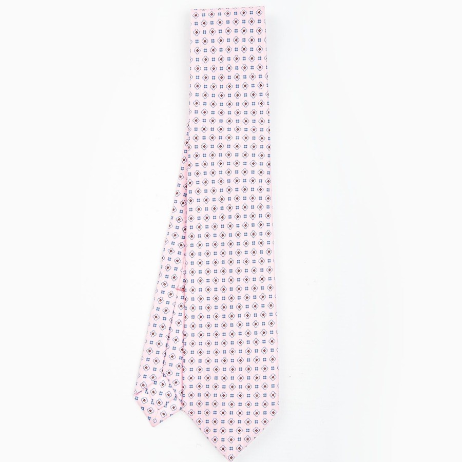 Clearance E.Marinella Pink 5 Fold Sartorial Silk Tie - Small Flower Pattern