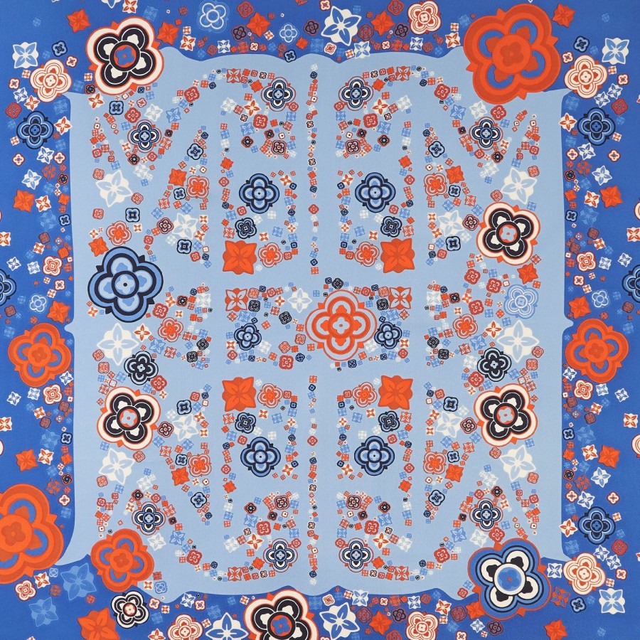 New E.Marinella Blue Silk Scarf 90 - World Of Archivio Flowers 1961