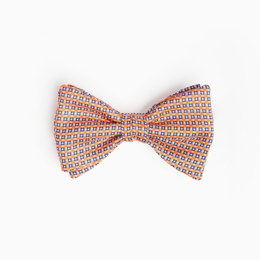 New E.Marinella Orange Pre-Knotted Silk Bowtie Small Geometric Pattern