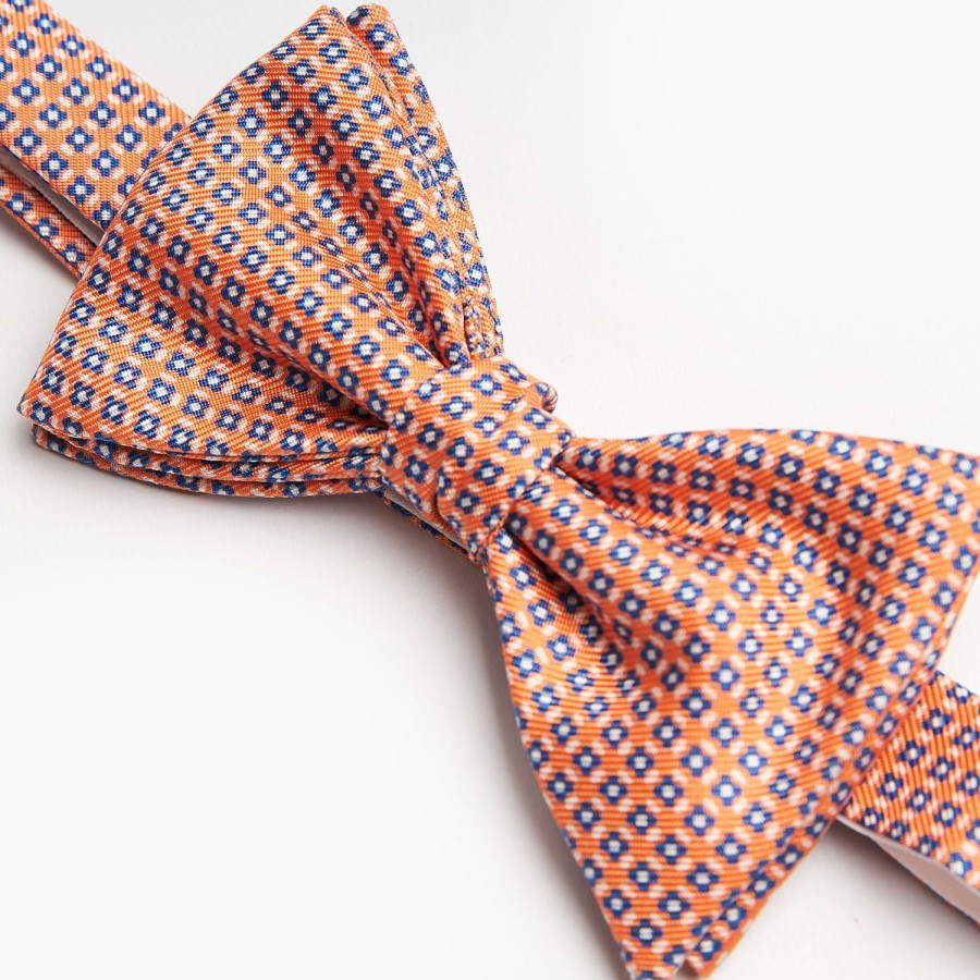 New E.Marinella Orange Pre-Knotted Silk Bowtie Small Geometric Pattern