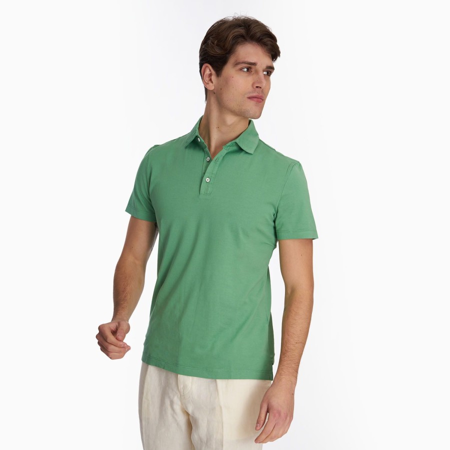 Best E.Marinella Light Green Jersey Short Sleeve Polo Shirt