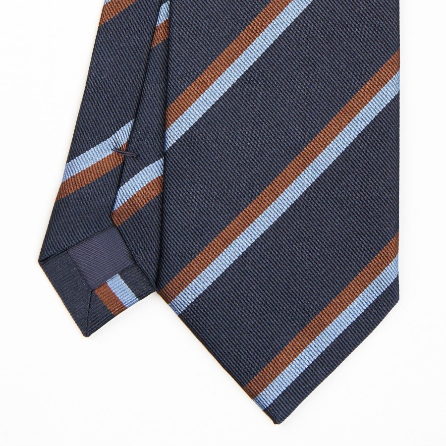 Hot E.Marinella Dark Blue Sartorial Striped Silk Tie