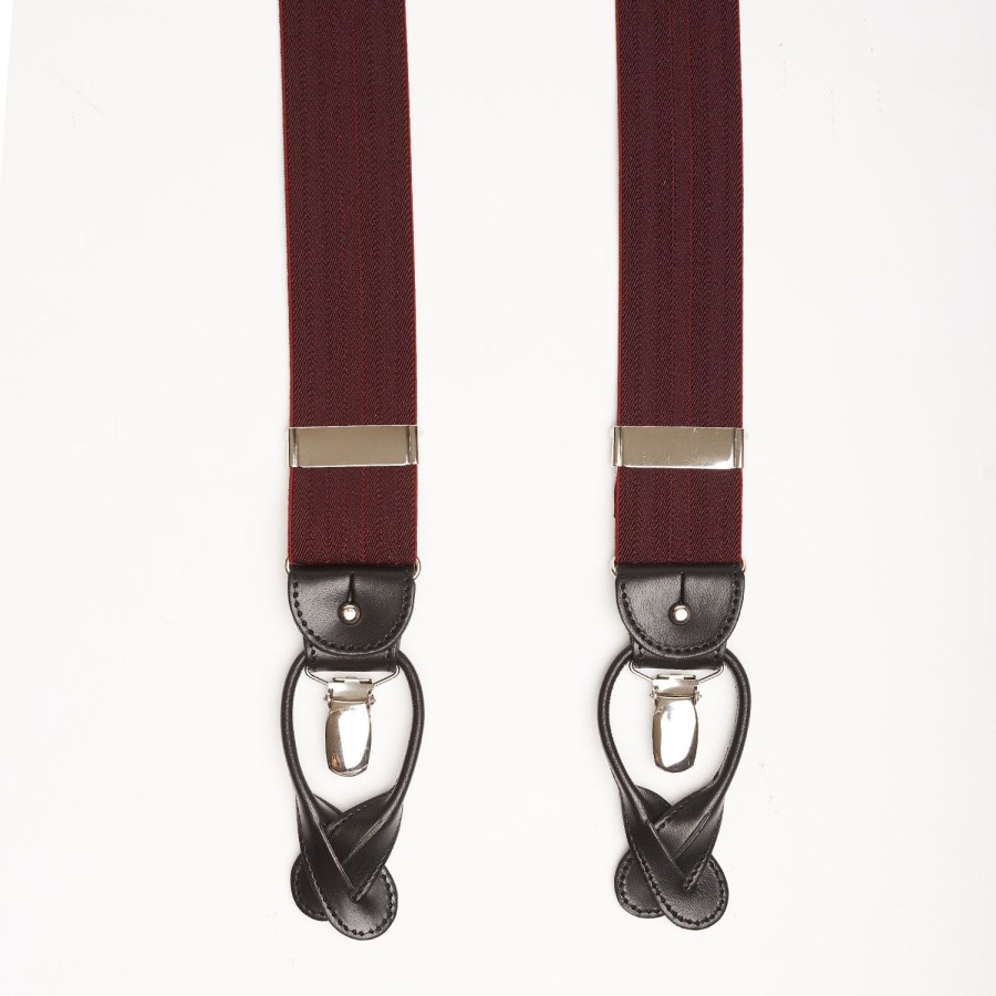 New E.Marinella Burgundy Braces - Herringbone Pattern