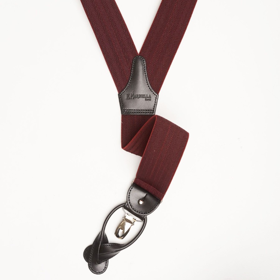 New E.Marinella Burgundy Braces - Herringbone Pattern