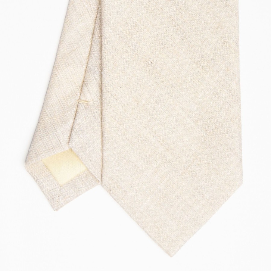 Hot E.Marinella Beige Sartorial Linen And Cotton Tie - Solid Color