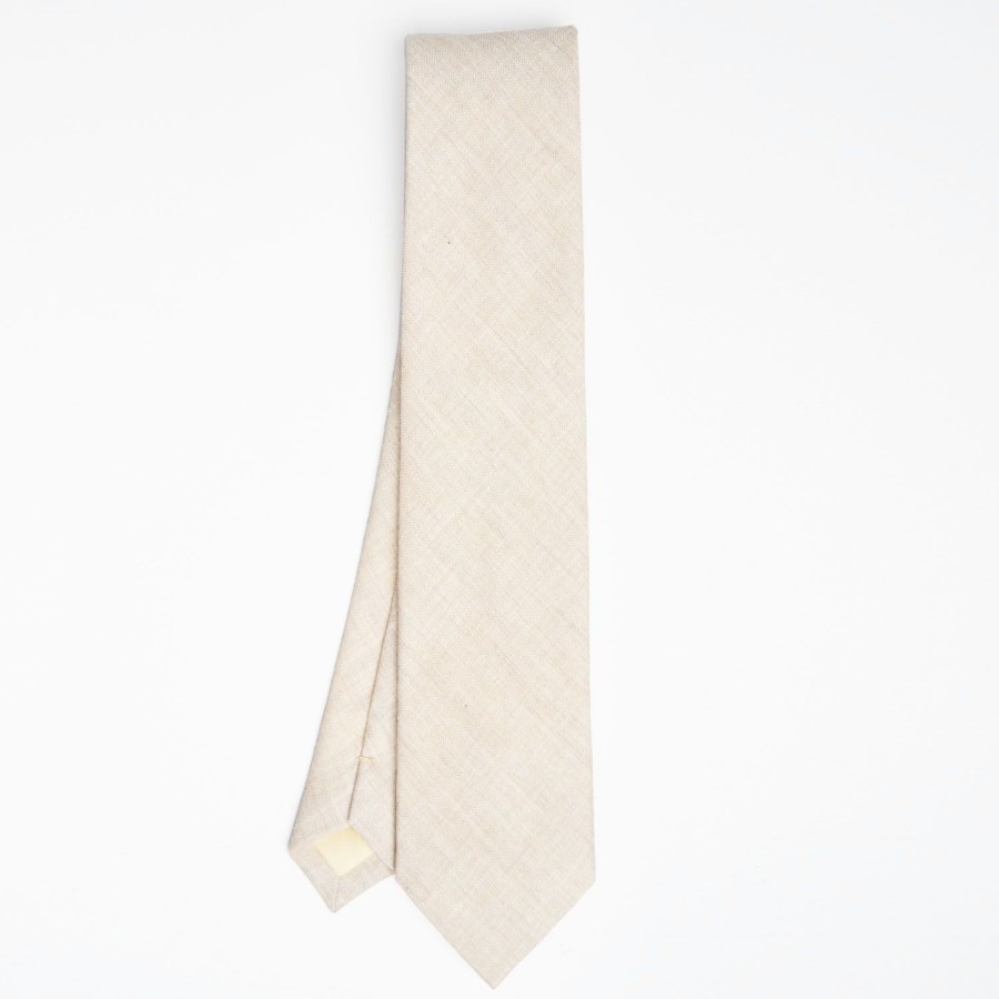 Hot E.Marinella Beige Sartorial Linen And Cotton Tie - Solid Color