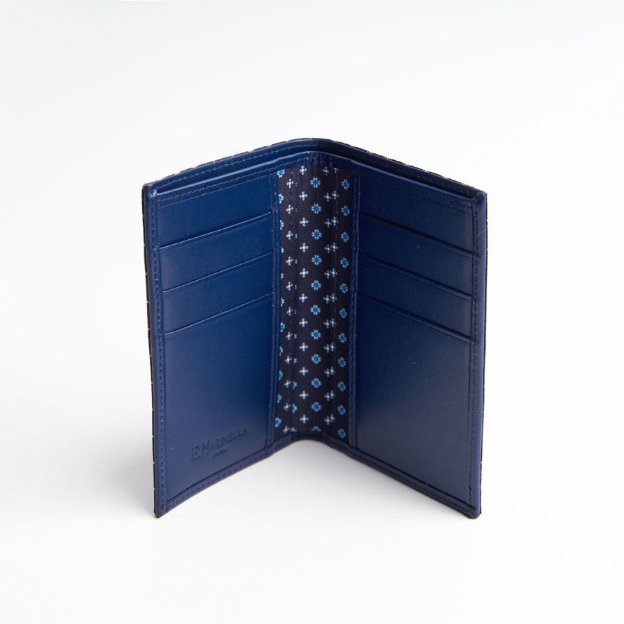 Wholesale E.Marinella Dark Blue Vertical Wallet In Silk And Leather