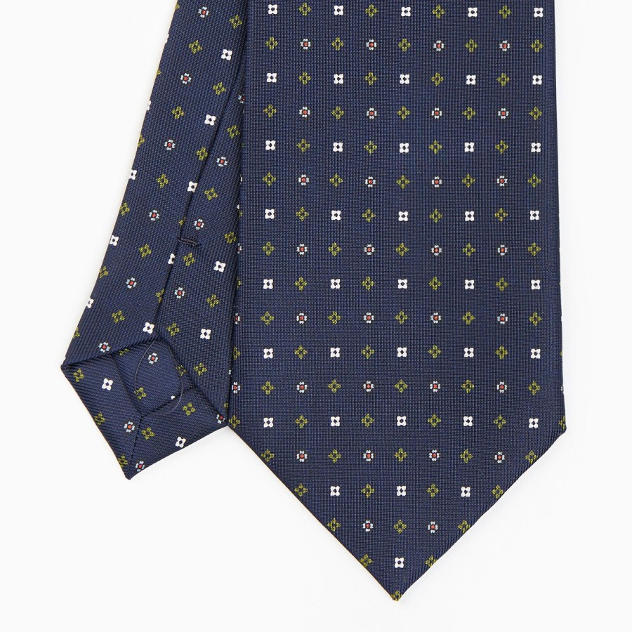 Clearance E.Marinella Dark Blue Sartorial Classic Silk Tie - Small Flower Pattern