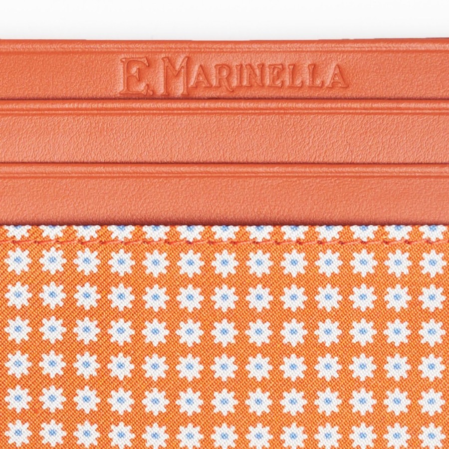 Clearance E.Marinella Orange Leather And Silk Credit Card Holder - 5 Compartments