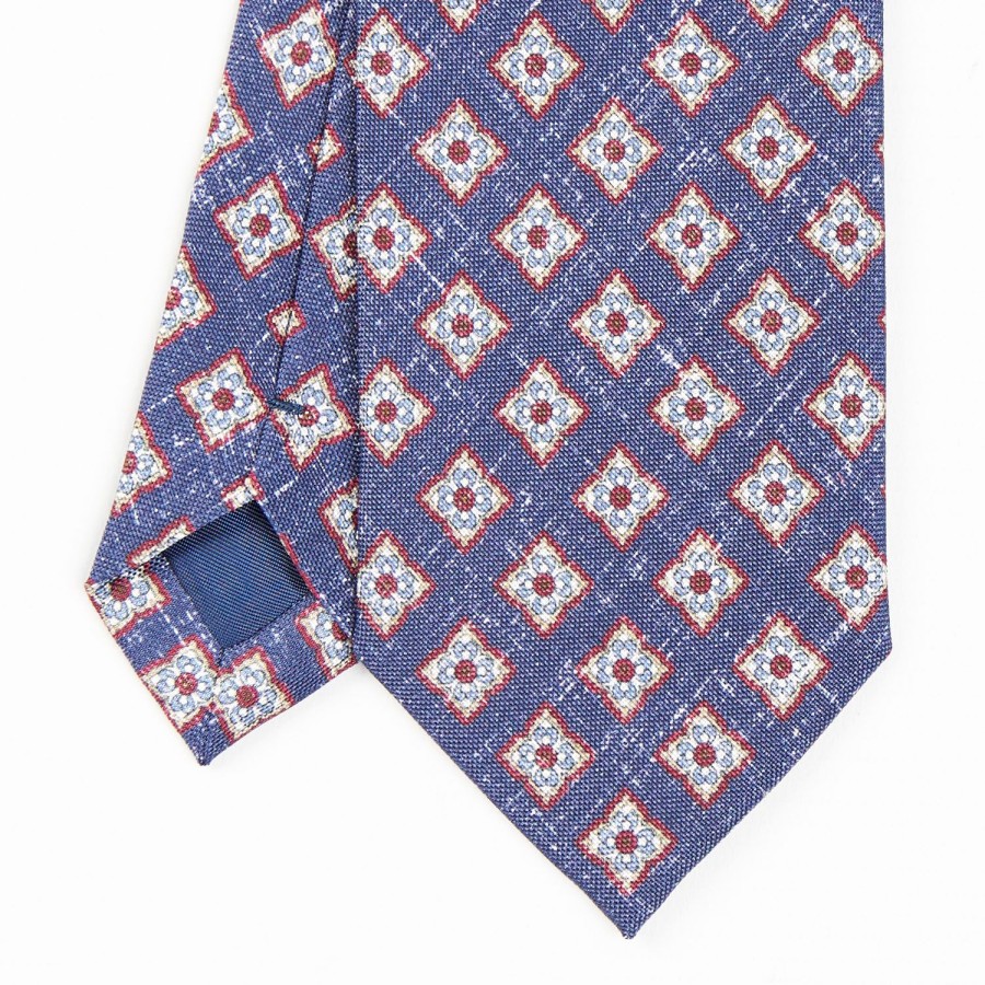 Online E.Marinella Blue Sartorial Cotton And Silk Tie - Large Flower Pattern