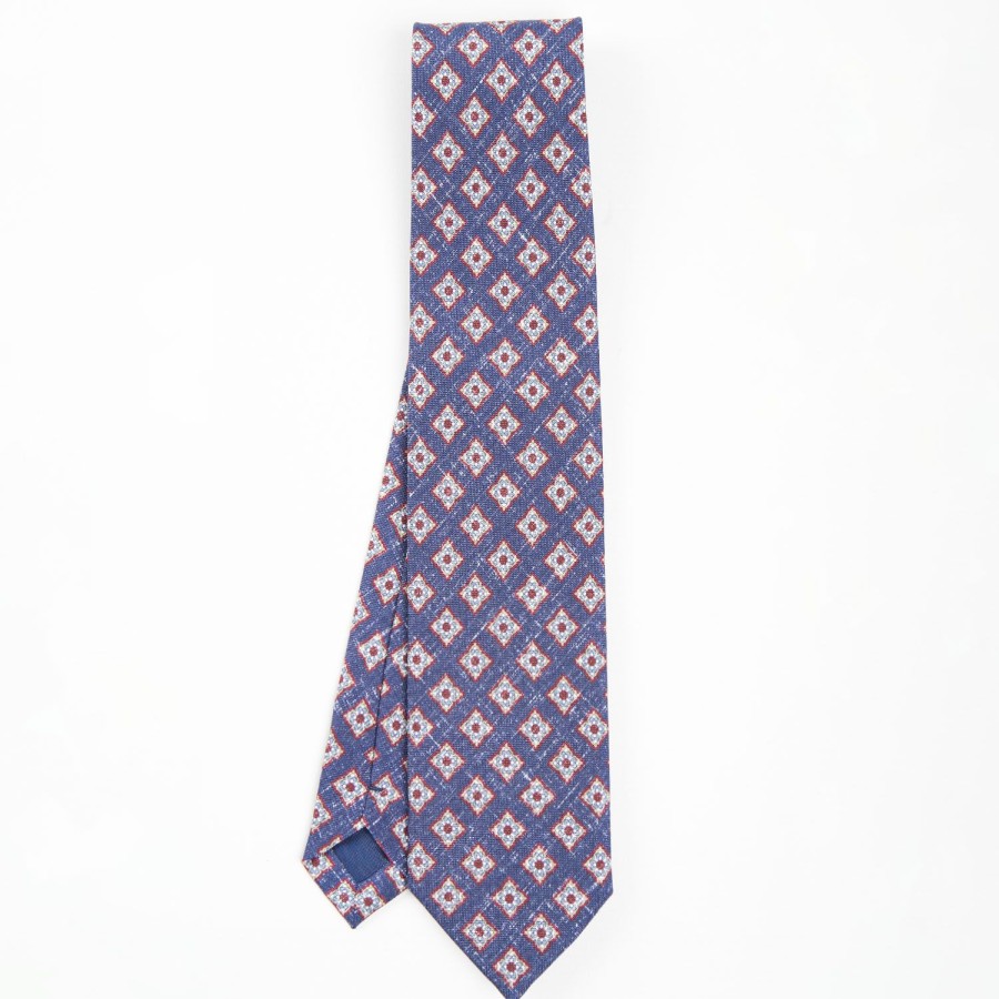 Online E.Marinella Blue Sartorial Cotton And Silk Tie - Large Flower Pattern