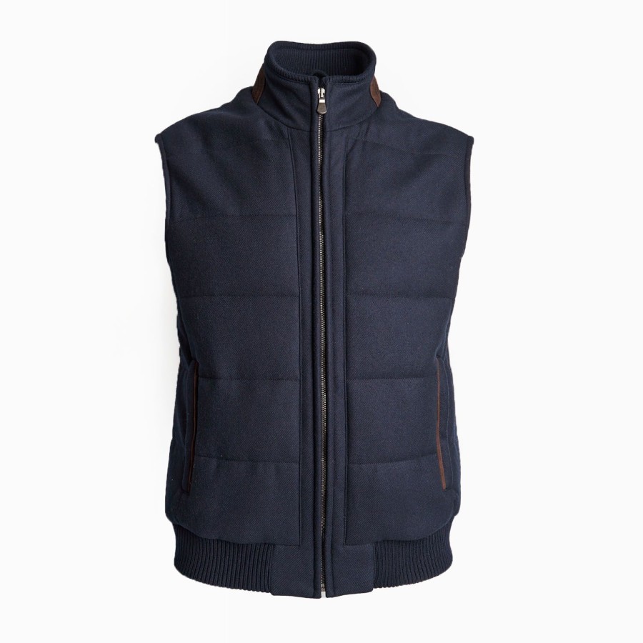 Hot E.Marinella Blue Down Gilet With Alcantara Details