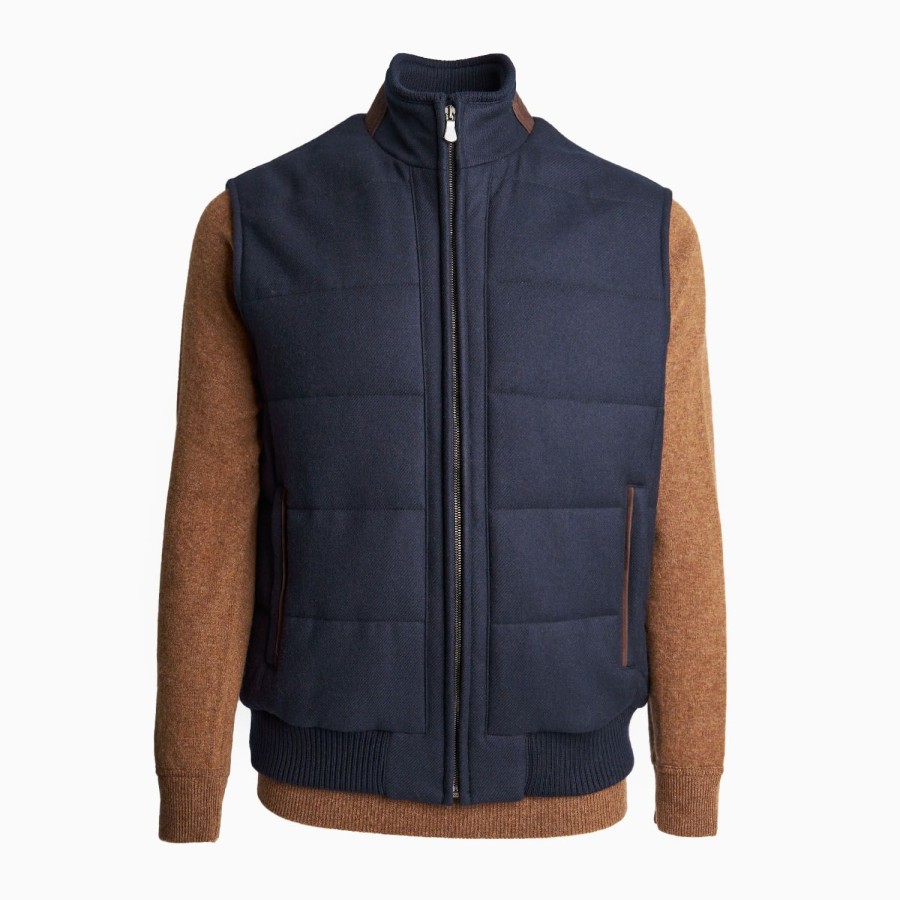 Hot E.Marinella Blue Down Gilet With Alcantara Details