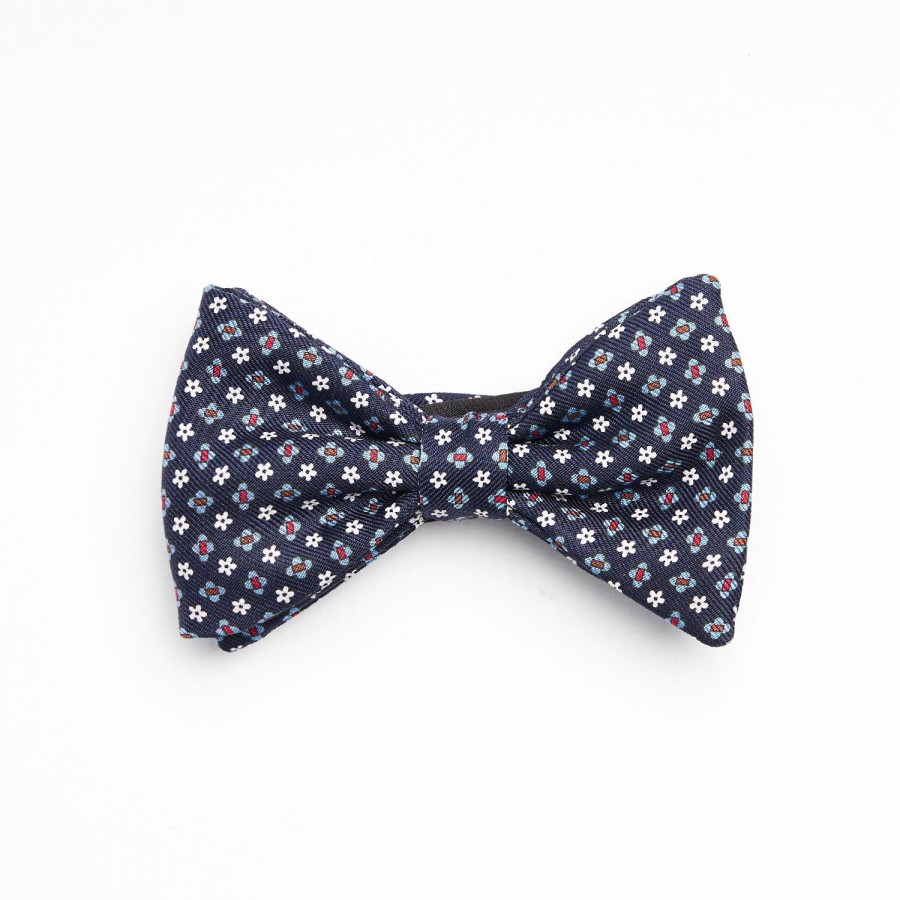 Clearance E.Marinella Dark Blue Pre-Knotted Silk Bowtie- Small Flower Pattern