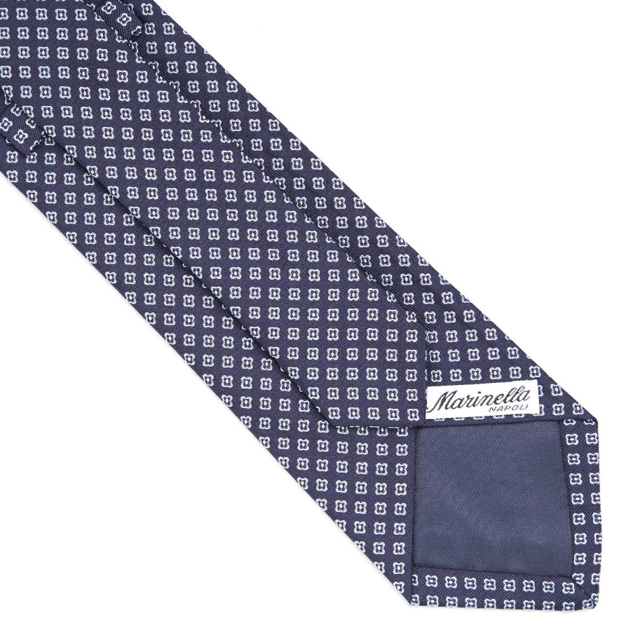 Hot E.Marinella Dark Blue Sartorial Jacquard Silk Tie - Small Geometric Pattern