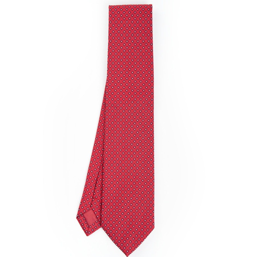 Hot E.Marinella Red Sartorial Jacquard Silk Tie - Small Geometric Pattern