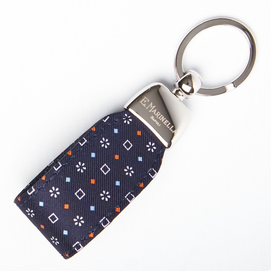 Online E.Marinella Dark Blue Keyfob In Silk And Leather