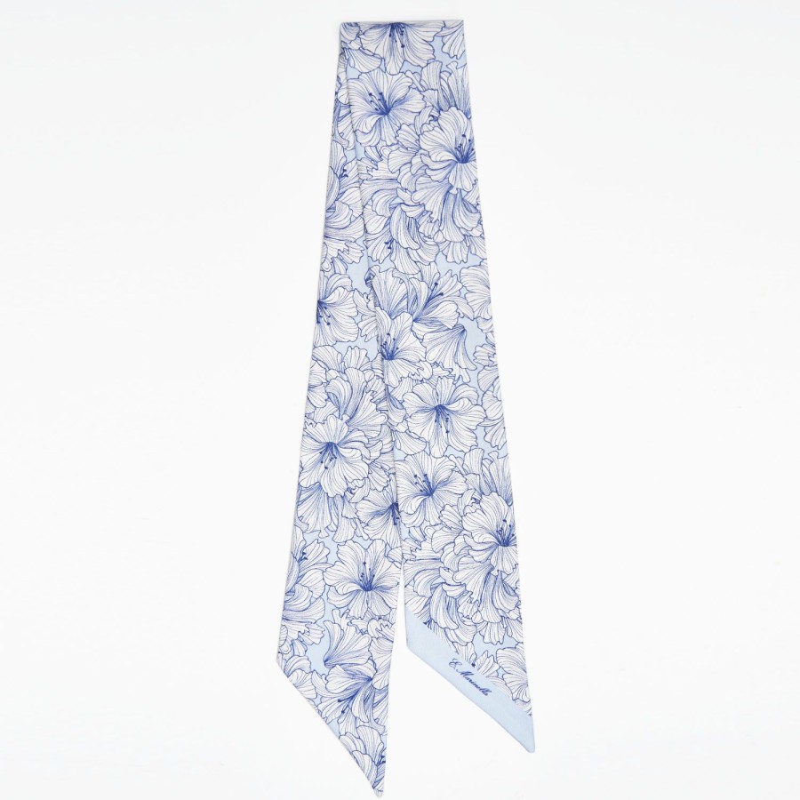 Hot E.Marinella Light Blue Silk Twilly Floral Pattern