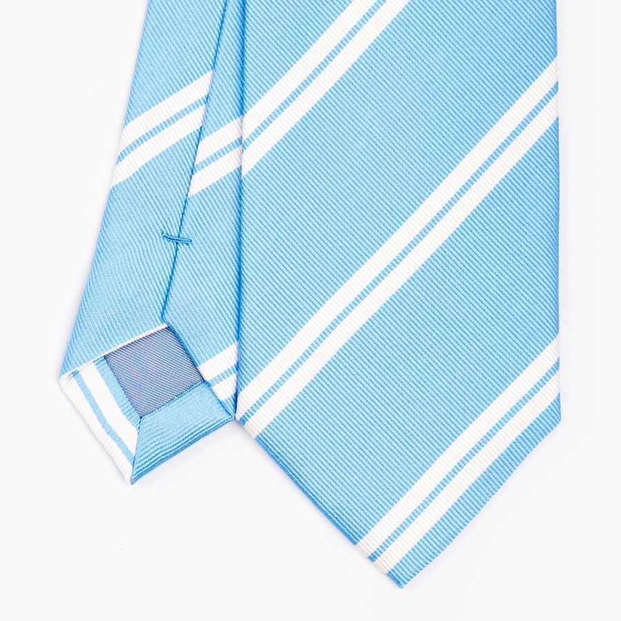 New E.Marinella Light Blue Sartorial Striped Silk Tie