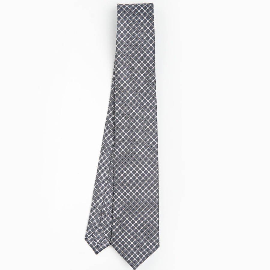 Hot E.Marinella Dark Grey Sartorial 7 Cm Silk Tie - Small Flower Pattern