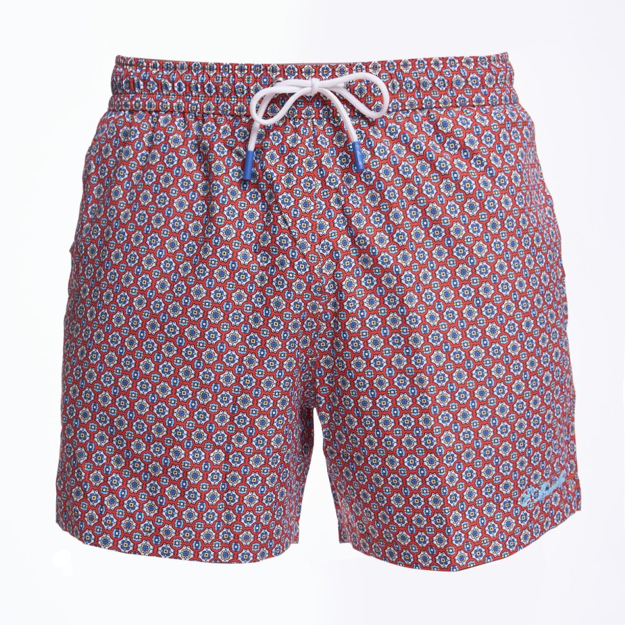 Best E.Marinella Burgundy Swim Short - Large Flower Pattern