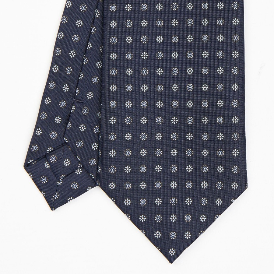 Online E.Marinella Dark Blue Sartorial Classic Silk Tie - Small Flower Designs