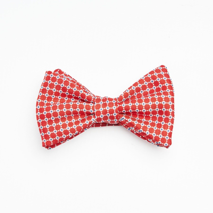 Hot E.Marinella Red Pre-Knotted Silk Bowtie- Small Geometric Pattern