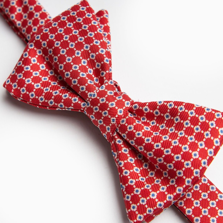 Hot E.Marinella Red Pre-Knotted Silk Bowtie- Small Geometric Pattern