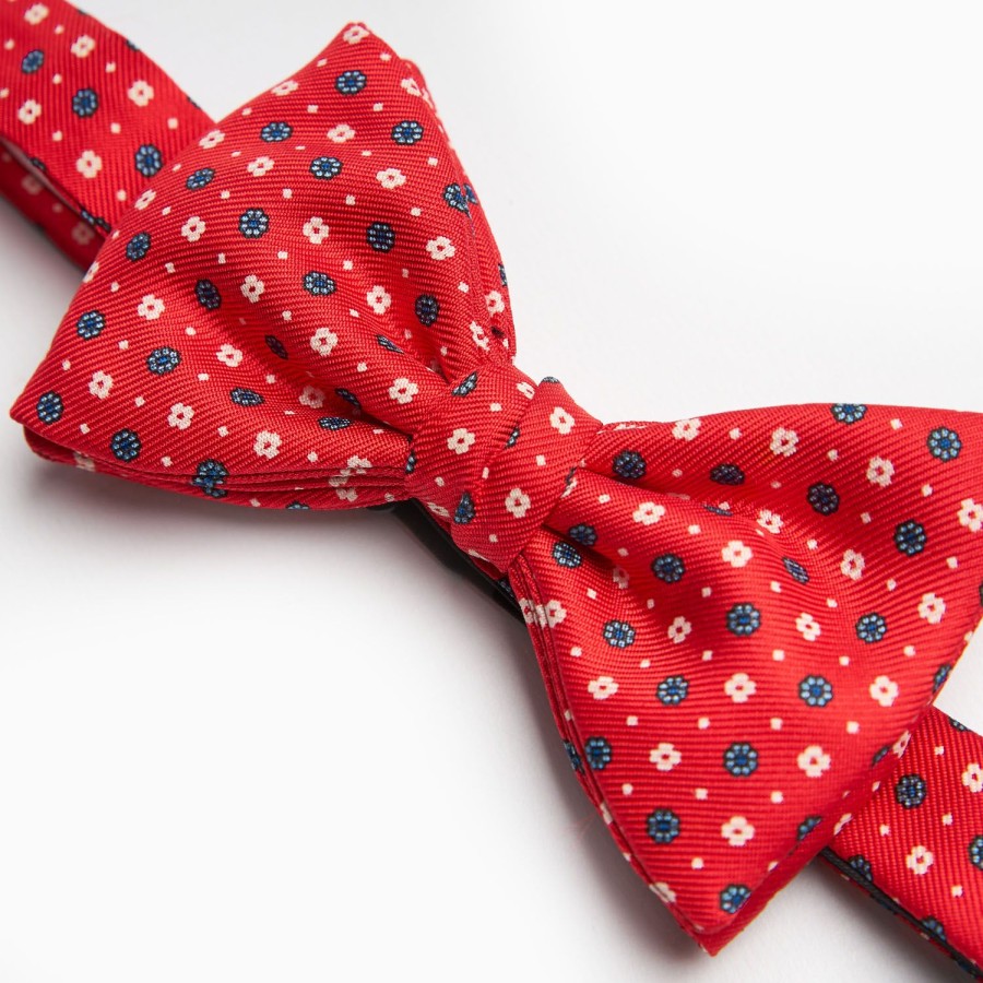 Wholesale E.Marinella Red Pre-Knotted Silk Bowtie- Small Flower Pattern