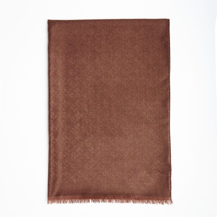 Online E.Marinella Light Brown Em Logo Scarf In Wool And Cashmere