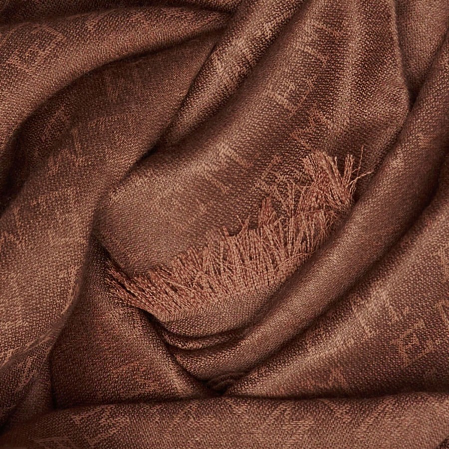 Online E.Marinella Light Brown Em Logo Scarf In Wool And Cashmere