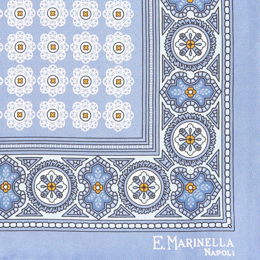 Wholesale E.Marinella Powder Blue Hand-Printed Silk Pocket Square - Large Pattern