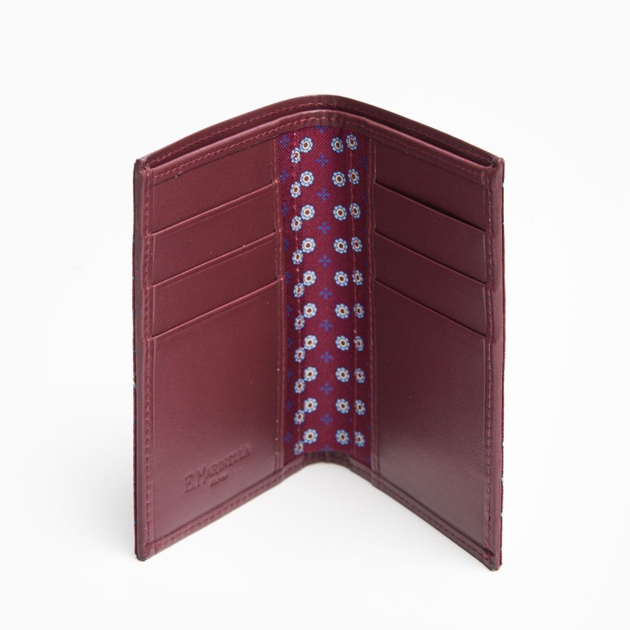 Clearance E.Marinella Burgundy Vertical Wallet In Silk And Leather