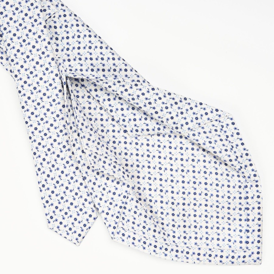 Wholesale E.Marinella White 5 Fold Sartorial Silk Tie - Small Flower Pattern