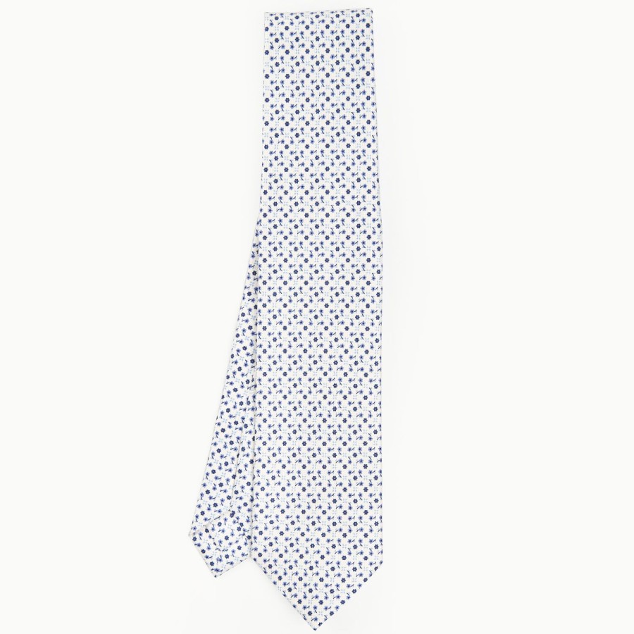 Wholesale E.Marinella White 5 Fold Sartorial Silk Tie - Small Flower Pattern