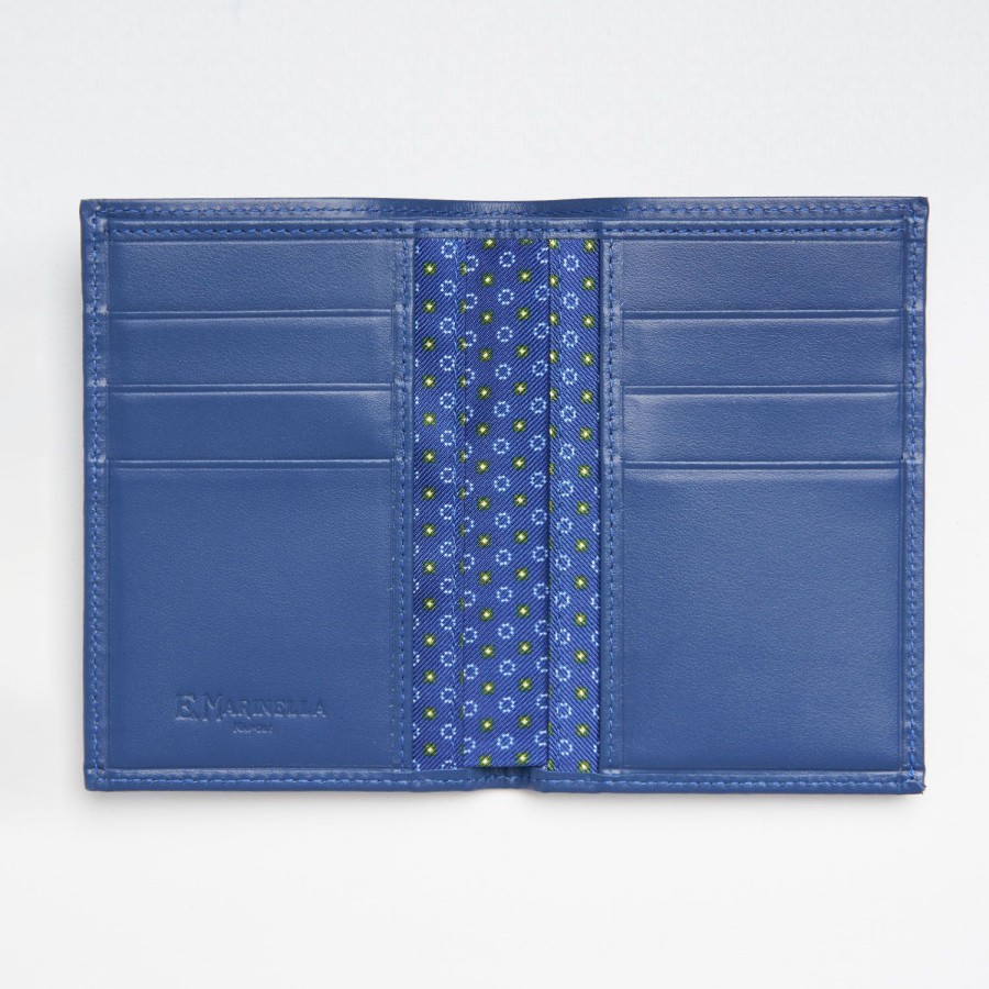 Clearance E.Marinella Blue Vertical Wallet In Silk And Leather